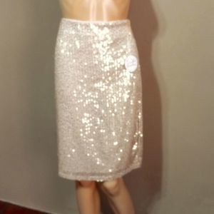 NWT Pink Armadillos mini gold sequins polyester skirt, sz L